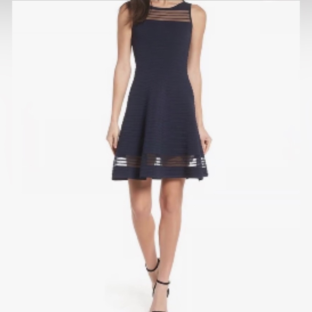French Connection Tobey Black Fit & Flare Crepe Sleeveless Dress.